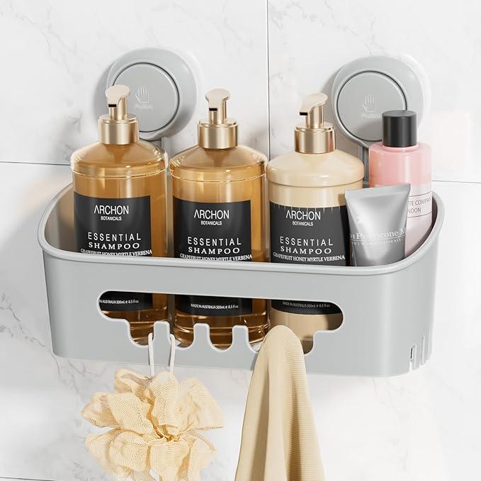 LEVERLOC Shower Caddy Suction Cup, Shower Organizer Removable Bathroom Shelf, Storage Suction Powerful Max Hold 22lbs Bathroom Caddy Waterproof Holder, Gray - ModernBath
