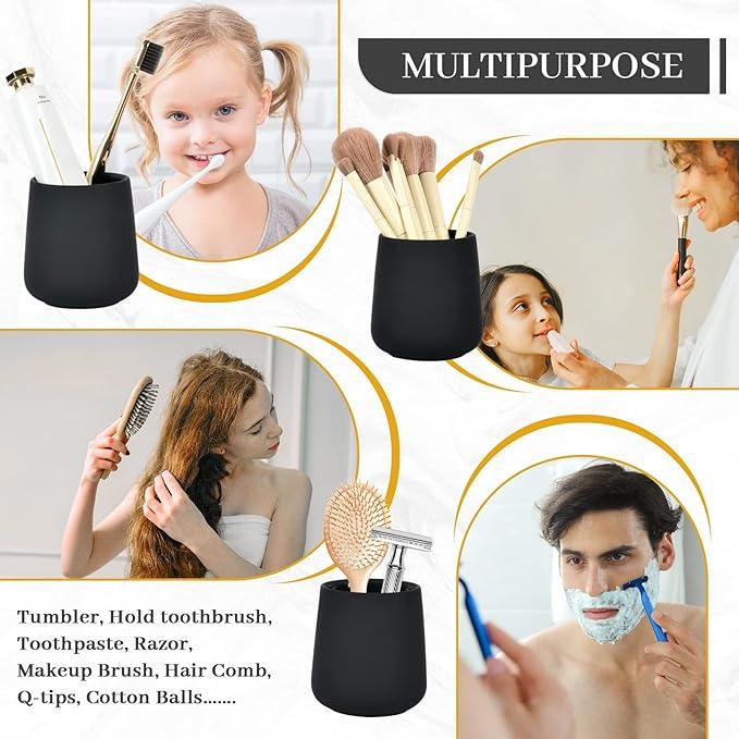 BosilunLife Black Bathroom Accessory Set - 3 pcs Ceramic Bathroom Soap Dispenser Set Farmhouse Bathroom Counter Decor Set Accessories, Soap Dispenser and Toothbrush Holder, Tray (Liquid Pump) - ModernBath