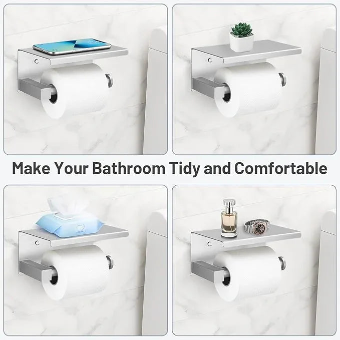 TURS 5-Pieces Brushed Nickel Bathroom Hardware Set 23.6 Inch SUS304 Stainless Steel Towel Bar Set Wall Mounted Square Toilet Paper Holder with Shelf - ModernBath