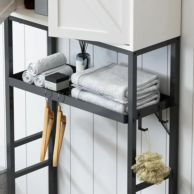 Over The Toilet Storage Cabinet, Bathroom Above Toilet Cabinet Organizer with Doors and Adjustable Shelves, Bathroom Shelf Organizer with Anti-Tip Device & Drain Rack, White - ModernBath