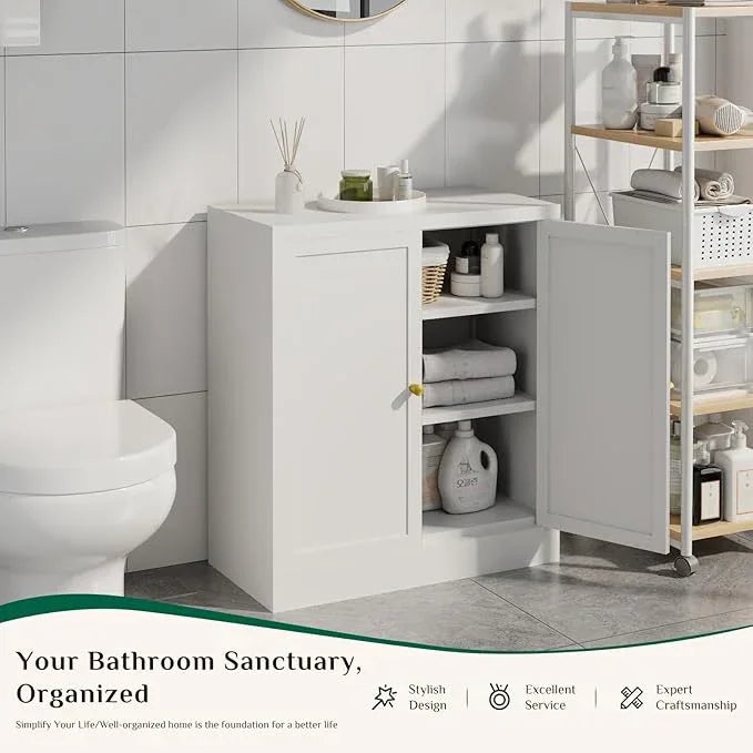 Storage Cabinet, Metal Bathroom Floor Organizers and Storage Cabinets, Freestanding Small Cabinet for Restroom, 3 Shlves Home、Bathroom、Living Room Cabinets - White - ModernBath