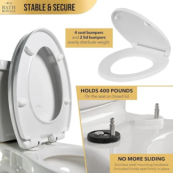 Bath Royale Slow Close Toilet Seat Round BR283-00 Heavy Duty & Scratch Resistant, Fits All Toilet Brands, MasterSuite Series - ModernBath