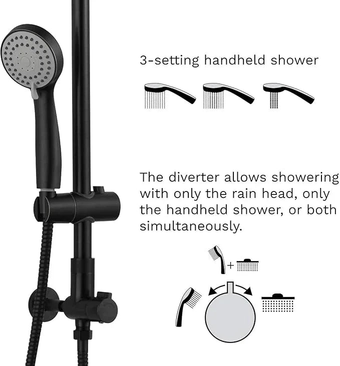 Fennocasa Polaris 1 Rain Shower System, includes 8” Rainfall Shower Head, High Pressure Handheld Combo, 3-Setting Handheld Spray, Height Adjustable Spray Holder, 60” Hose (Oil Rubbed Bronze) - ModernBath
