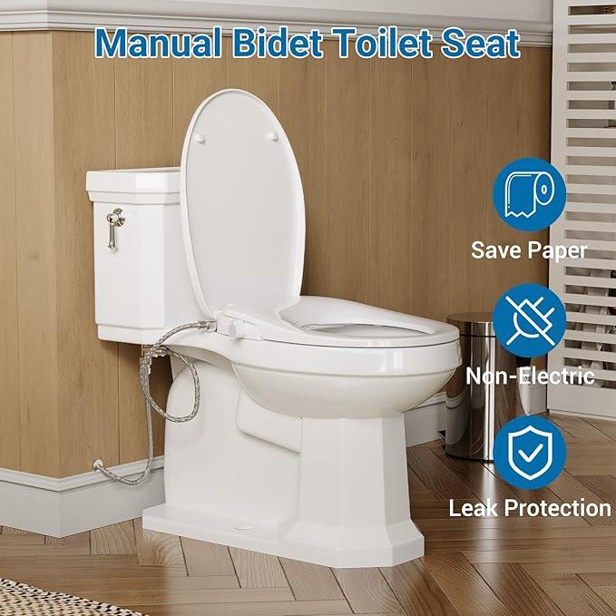 Round Bidet Seat Non Electric with Single Nozzle, Cold Water Toilet Bidet for Hygiene and Bathroom Cleaning, Adjustable Spray Wash Easy Install PP Toilet Seat for Home Use - ModernBath