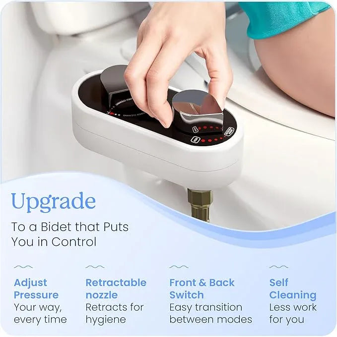 CLEAR REAR Bidet Attachment for Toilet Seat - Non-Electric, Self-Cleaning Dual Nozzle, Adjustable Water Pressure, Rear & Feminine Wash Hygienic Bathroom Upgrades - Fits Elongated Toilets (2 Pack) - ModernBath