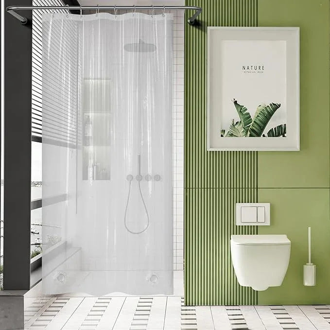 AmazerBath 48x72 Shower Curtain Stall, Small Shower Curtain for Shower Stall, Clear Bathroom Curtain Plastic, Thick PEVA Bathroom Accessories with 2 Clear Weighted Stones and 8 Grommet Holes - ModernBath