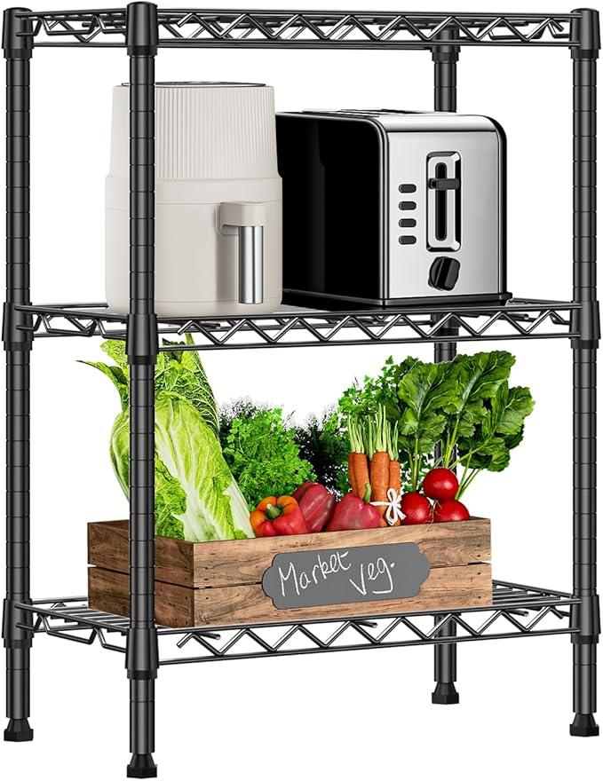 750 lbs 3 Tier Shelf Metal Storage Shelves Wire Rack Closet Organizers with PP Board for Garage Kitchen Bathroom Laundry Black 11.8" D x 21.7" W x 28.6" H - ModernBath