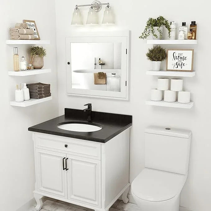 Vivelove 16 inch Floating Shelves for Wall, Bathroom Shelves Over Toilet, Wall Shelf for Bedroom, Living Room, Kitchen, Office Home Decor, Narrow Shelves with Invisible Brackets - Set of 2, White - ModernBath