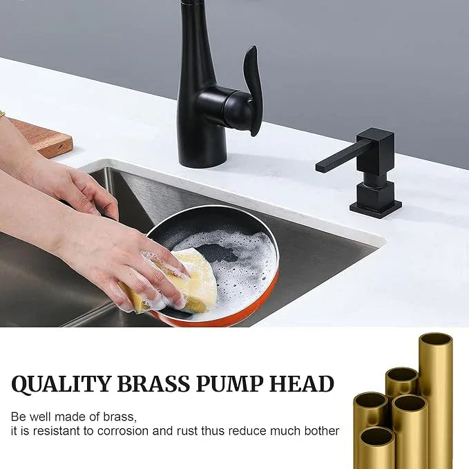 Sink Soap Dispenser for Kitchen Sink (Matte Black), All Brass Built-in and Refill from Top Design,Metal Hand Soap & Dish Soap Copper Pump - ModernBath