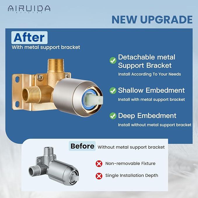 Airuida Shower Faucet Set and Handle Set Single Function Shower Trim Kit Ceiling Mount Rainfall Shower System with Male Threads and Rough-in Valve 12 Inch Square Shower Head Brushed Nickel - ModernBath