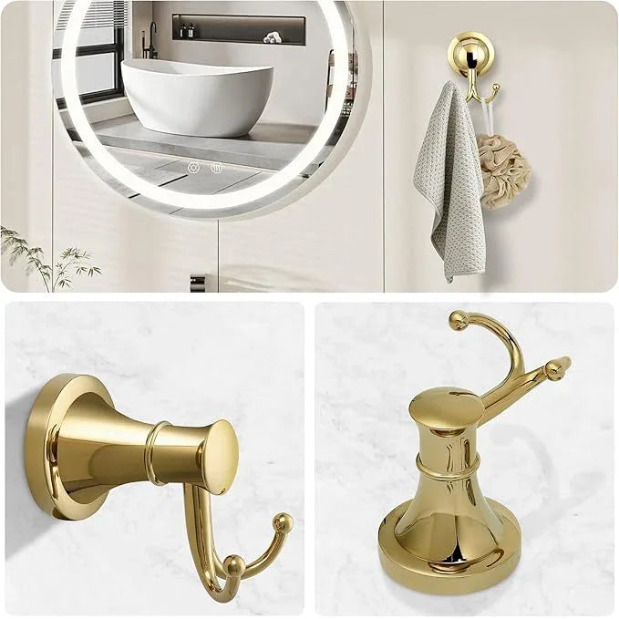 Gold Bathroom Towel Hook, Brushed Gold Bathroom Robe Hook, Heavy Duty Double Towel Hooks Bath Modern Coat Clothes Hook Wall Mounted for Kitchen Washroom - ModernBath
