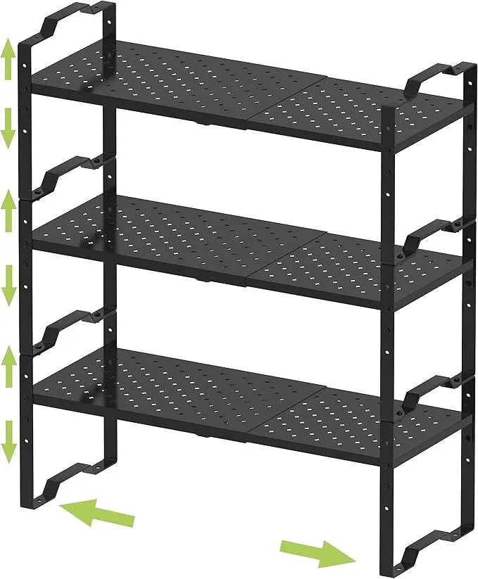 Jojocross Expandable Shelf for Cabinet Organizer Adjustable Stackable Spice Rack at Kitchen and Bathroom More, Counter Countertop Cupboard Organization Pantry Storage(3 Packs/Black, Medium) - ModernBath