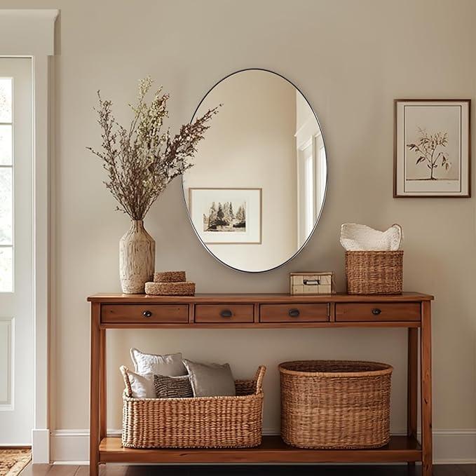 ANDY STAR Brushed Nickel Oval Mirrors for Bathroom, 22x30 Inch Silver Stainless Steel Metal Framed Oval Wall Mirror, Modern Vanity Mirror Wall Mount Horizontal or Vertical - ModernBath