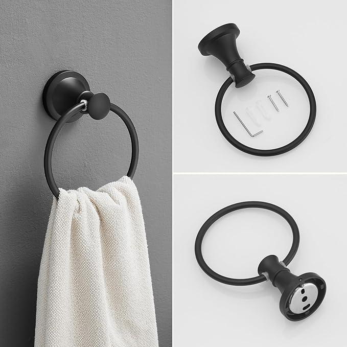 RUMOSE Toilet Paper Holder and Hand Towel Ring Matte Black Wall Mount Bathroom Hardware Accessories 2 PCS Set Flexible Pivoting Toilet Tissue Roll Holder and Towel Hanger, Stainless Steel - ModernBath