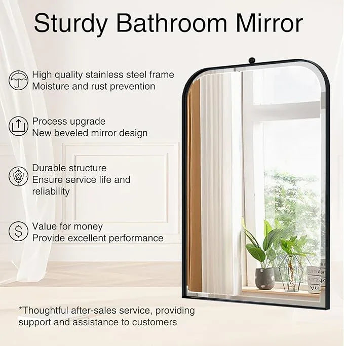 POZINO Beveled Oblong Mirror, 20"x30" Rectangle Rounded Mirror for Over Sink, Modern Black Bathroom Mirrors with Stainless Steel Frame, Vanity Wall Mirrors for Bedroom Living Room Entryway Fireplace - ModernBath