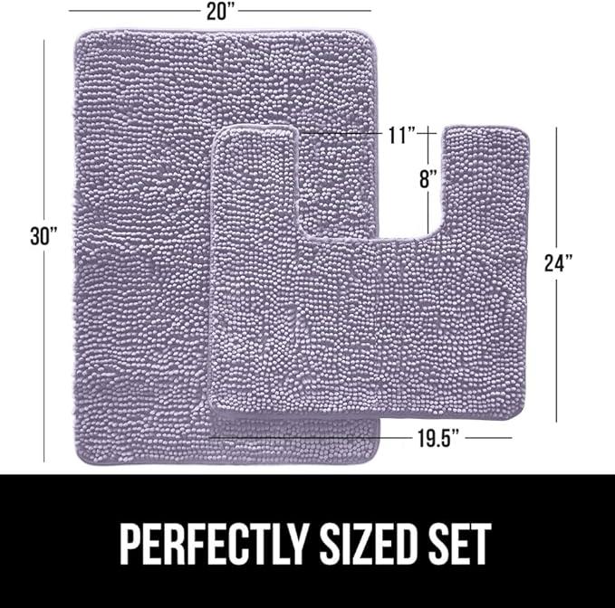 GORILLA GRIP Bathroom Rug Sets, Soft Chenille 2 Piece Area Rugs Set, Toilet Base Mat and 30x20 Carpet, Absorbent Microfiber Washable Mats Dry Quickly, Home Décor and Bath Room Accessories, Lt Purple - ModernBath