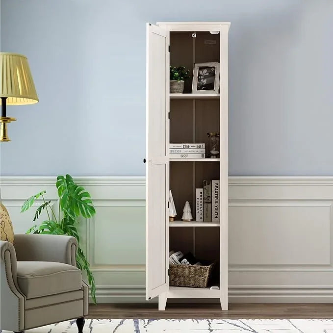 Giantex Tall Storage Cabinet Freestanding Floor Storage Tower with Four Shelves and Single Door, 17x16x72 Inch, Narrow Utility Cabinet for Living Room, Bathroom (Grayish White) - ModernBath