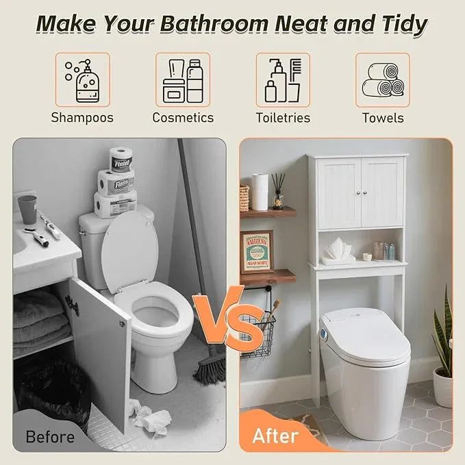 Over The Toilet Storage Cabinet, Behind Toilet Bathroom Organizer with Adjustable Shelves, Wooden Above Toilet Storage Shelf, Space Saver for Restroom, Bathroom, Laundry - ModernBath
