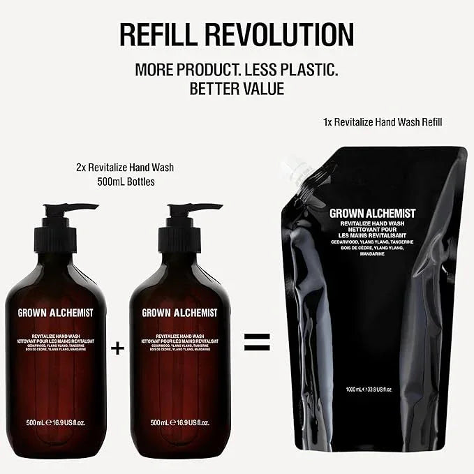 Grown Alchemist Revitalize Hand Wash Refill – Natural Liquid Hand Soap with Ylang Ylang, Tangerine & Cedarwood – Gentle, Hydrating Kitchen & Bathroom Soap, Botanical Cleanser for Sensitive Skin, 1L - ModernBath