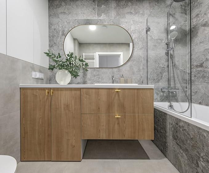 ANDY STAR Brushed Gold Bathroom Mirror, 48 x 30 Inch Oval Vanity Mirror, Brushed Brass Mirror for Wall in Stainless Steel Metal Frame 1’’ Deep Wall Mounted Horizontal/Vertical - ModernBath