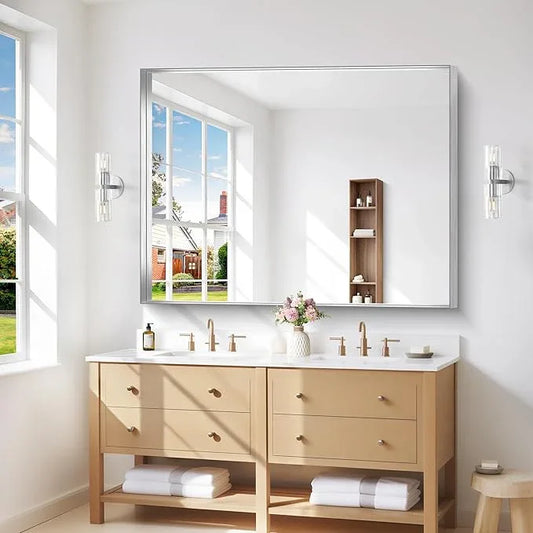NIMURY Silver Bathroom Mirror, 36x48 Inch Rectangular Deep Frame Mirror, Large Wall Mounted Bathroom Vanity Mirror Over Sink for Bedroom,Restroom, Living Room, Hangs Vertically or Horizontally - ModernBath