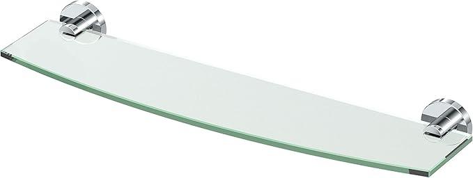 Gatco 4666 Reveal Glass Shelf, Chrome | Wall Mounted 20.13" W X 5.40" D Curved Tempered Glass Shelf | Floating Glass Shelf for Bathroom Storage - ModernBath