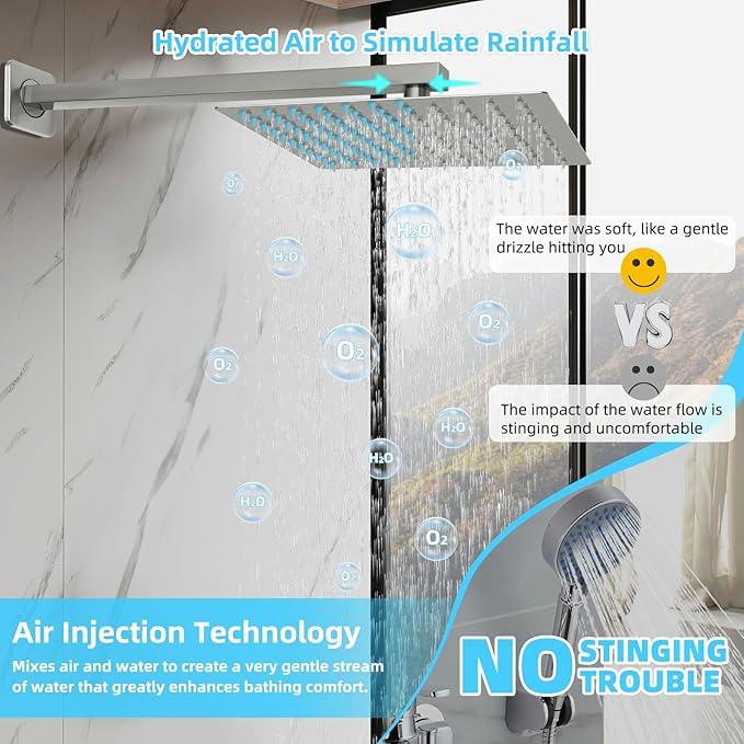 TENIGXT Bathroom Shower Faucet Set，10 Inch Rain Shower Head with Handheld Spray，Brass Shower Valve Trim Kit，Wall Mounted Square Rain Shower System (Brushed Nickel) - ModernBath