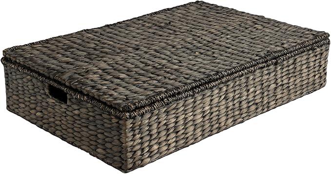 happimess BSK2015C Holden 30" Classic Costal Hand-Woven Hyacinth Wicker Under Bed Storage Basket with for Storage and Decoration in Bathroom, Bedroom, Closet, Entryway, Black - ModernBath