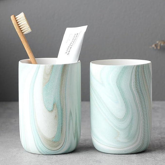 Green Marble Toothbrush Holders - Ceramic Toothbrush Holders for Bathrooms, Toothbrush Toothpaste Holders, Marble Bathroom Tumbler Cups Reusable Toothbrush Mouthwash Cup, Bathroom Counter Organizer - ModernBath