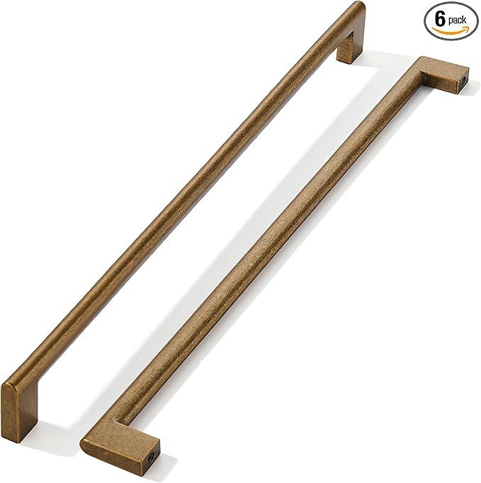 khtumeware 10 Inch Hole Center 6 Pack,Vintage Solid Antique Brass Cabinet Pulls Heavy Duty Kitchen Drawer Handle Antique Cabinet Hardware for Bathroom, Drawer, Cabinet - ModernBath