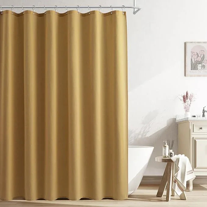 Naturoom Gold Linen Shower Curtains 84 Inches Long, Tall Country Boho Farmhouse Shower Curtains for Bathroom Natural Cloth Weighted Fabric Bath Curtains Liner with Hooks, 72x84 - ModernBath