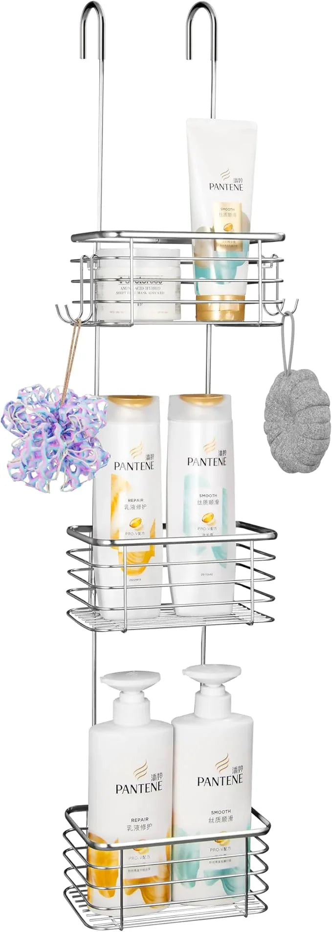YQH 3-Tier Hanging Shower Rack - Door Organizer with 2 Hooks for Razor, Shower Balls and More (3 Tiers) - ModernBath
