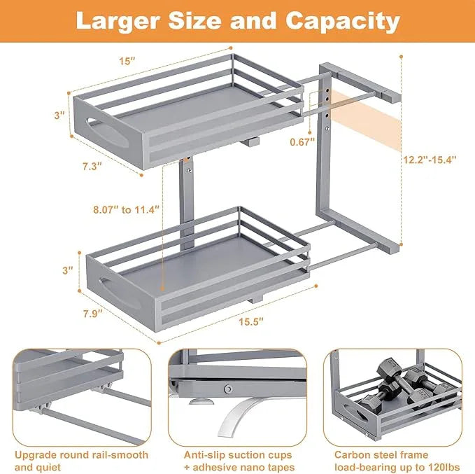 Under Sink Organizer, 2 Tier Under Sink Organizers and Storage, Adjustable Height, Slide out Metal Cabinet Organizers, Pull out Cabinet Storage Drawer Shelf for Kitchen Bathroom - ModernBath