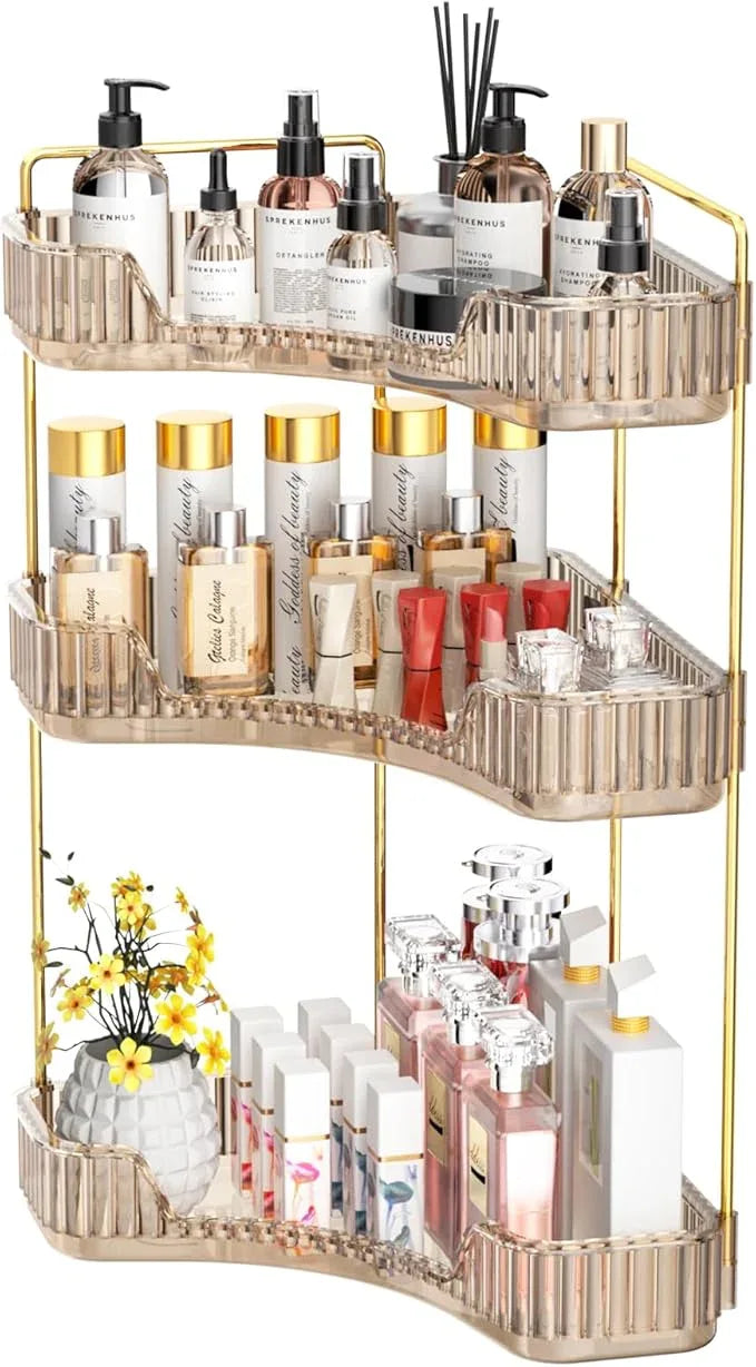 GTI 3-Tier Corner Bathroom Counter Organizer, Large Capacity Makeup Organizer Countertop, Perfume Cosmetics Skincare Vanity Organizers, Exquisite Countertop Storage for Women (Amber) - ModernBath