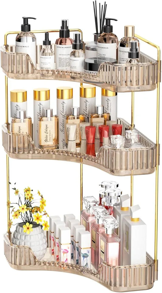 GTI 3-Tier Corner Bathroom Counter Organizer, Large Capacity Makeup Organizer Countertop, Perfume Cosmetics Skincare Vanity Organizers, Exquisite Countertop Storage for Women (Amber) - ModernBath