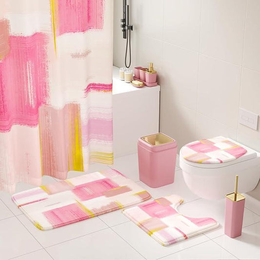 XLHOMO Bathroom Accessories Set - 26PCS Pink Bathroom Set, Bathroom Accessory Set with Shower Curtain and Rugs and Bathtub Mats for Home - ModernBath