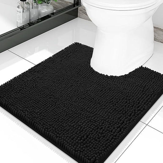 Smiry Luxury Chenille Toilet Rugs U-Shaped 20x20, Soft Absorbent Non-Slip Contour Bathroom Rugs for Toilet, Machine Washable Contoured Bath Mats, Black - ModernBath