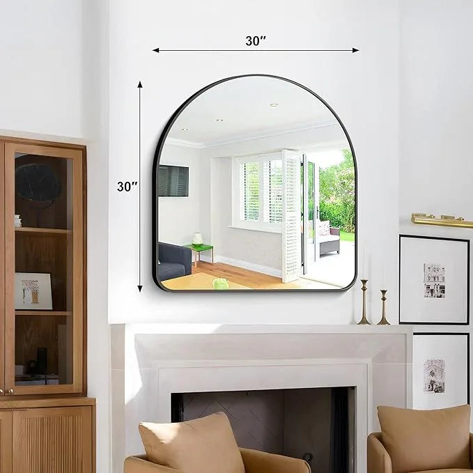 Arched Bathroom Mirror, 30"x30" Black Arched Mirror for Bathroom, Wall Mounted Mirror, Vanity Wall Mirror Metal Frame for Bedroom, Entryway, Living Room, Vertically Hanging - ModernBath