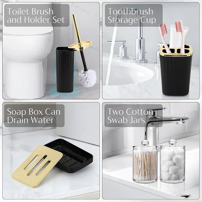 WSBArt 17PCS Bathroom Accessories Bathroom Set Black Bathroom Accessories,Toilet Brush, Trash Can, Qtip Holder Dispenser& 3PCS Soap Dispenser - ModernBath