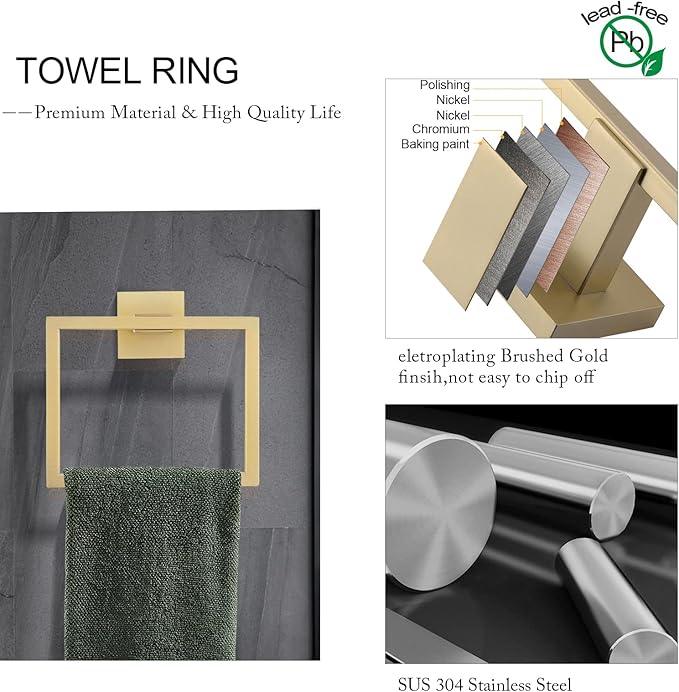 TNOMS Brushed Gold Towel Bar Set Bathroom Hardware Set, 5 Pieces Gold Bathroom Accessories Set Stainless Steel Wall Mounted Towel Holder for Bathroom 23.6in - ModernBath