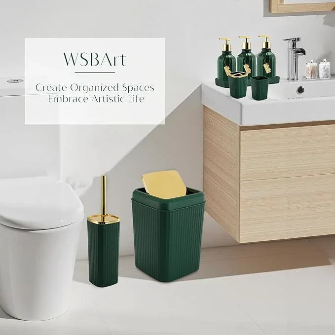 WSBArt 17PCS Bathroom Accessory Set Bathroom Set Hunter Green Bathroom Accessories,Toilet Brush, Trash Can, Qtip Holder Dispenser& 3PCS Soap Dispenser - ModernBath