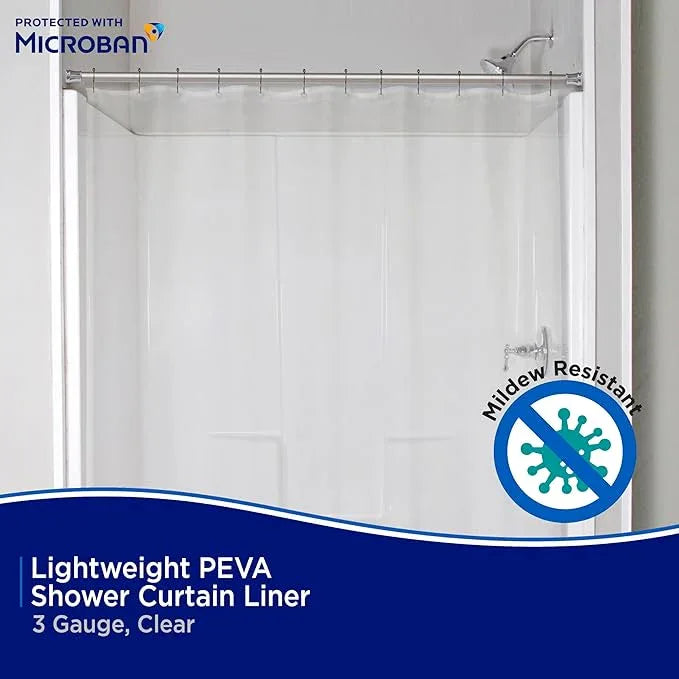 Kenney MB61122PK2 Microban Protected Lightweight 2.8 Gauge Waterproof PEVA Shower Curtain Liner with Durable Eyelet Hang Holes and Weighted Magnetic Hem for Bathroom, 70" W x 72" H, Clear, 2-Pack - ModernBath