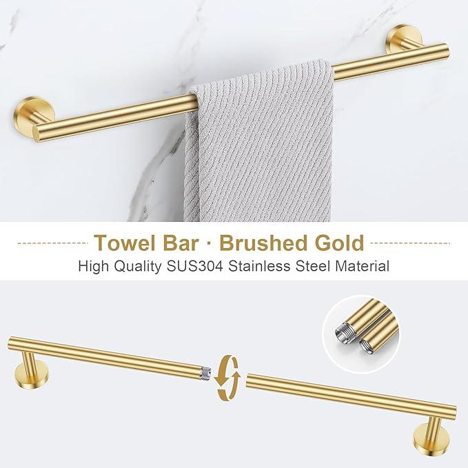 5-Piece Towel Bar Set Brushed Gold Bathroom Hardware Accessories Set Upgraded Toilet Paper Holder with Shelf Towel Holder Set for Bathroom Stainless Steel Wall Mounted - ModernBath