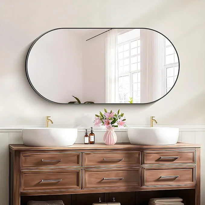 Bathroom Mirrors, 24" x48" Black Mirrors, Oval Vanity Mirrors, Metal Framed Wall Mounted Mirrors, Vertical/Horizontal Mirror for Bathroom Bedroom Entryway Living Room - ModernBath