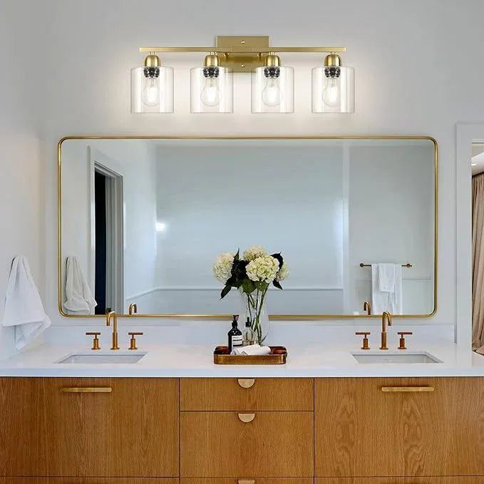 FAISHILAN Modern Brushed Gold 4 Light Bathroom Light Fixtures, 24 inch Vanity Lights for Bathroom with Clear Glass, Bathroom Vanity Light for Mirror Kitchen Living Room Hallway Cabinet Porch - ModernBath