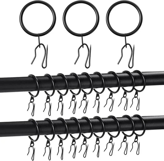 Qunclay 100 Set 0.98 Inch Metal Curtain Rings with Eyelets Curtain Hooks for Drapes and Metal Drapery Pin Drapery Hooks for Window Door Shower Bathroom Rings (Black) - ModernBath