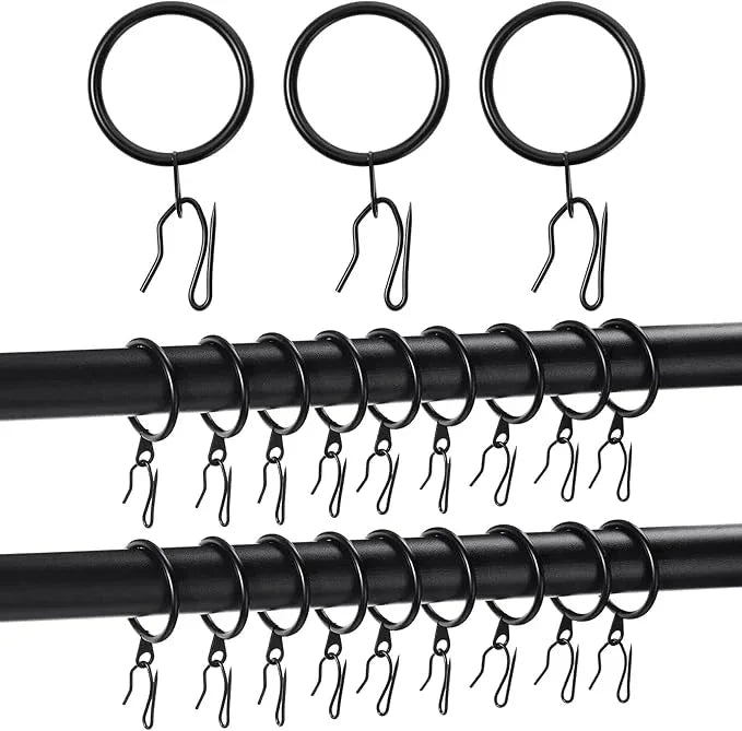 Qunclay 100 Set 1.26 Inch Metal Curtain Rings with Eyelets Curtain Hooks for Drapes and Metal Drapery Pin Drapery Hooks for Window Door Shower Bathroom Rings (Black) - ModernBath