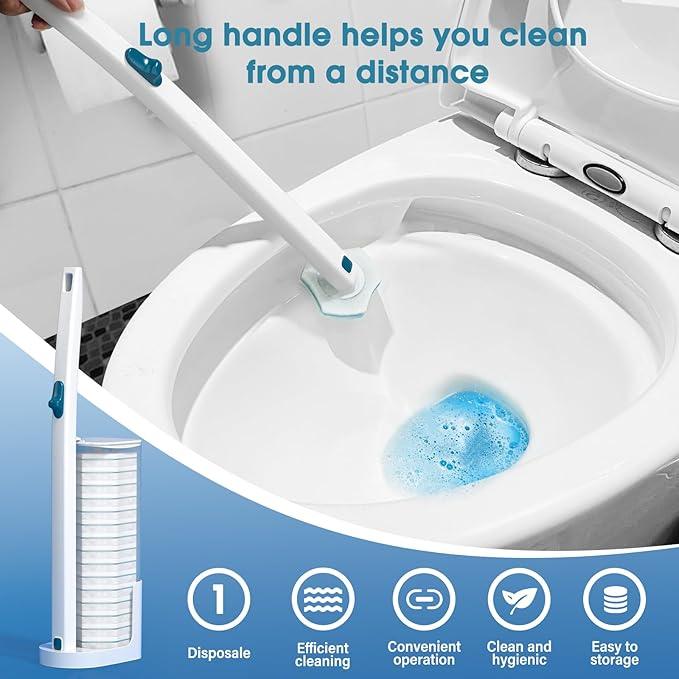 Disposable Toilet Brush with 48 PCS Refills, Disposables Toilets Cleaning System with Handle, Storage Caddy and 48Toilet Bowl Refill Heads for Bathroom Cleaning - ModernBath