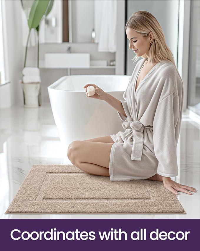 DEXI Bathroom Rugs Set 2 Piece 32x20, Washable Non Slip Bath Mat for Shower Floor, Absorbent Quick Dry Bathmat with Rubber Backing, Ultra Soft Plush Carpet for Tub, Beige - ModernBath
