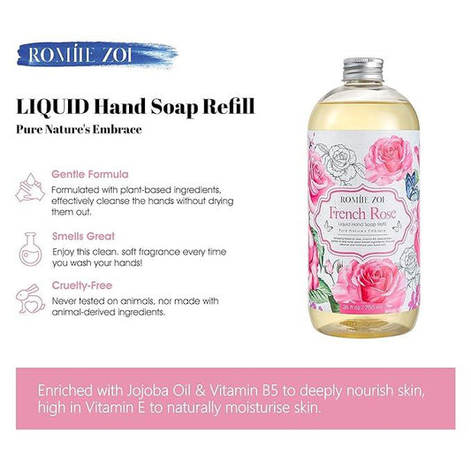 ROMIIE ZOI Liquid Hand Soap Refill, Rose, Gentle & Moisturizing Formula, 750 ML/ 26 FL OZ - ModernBath